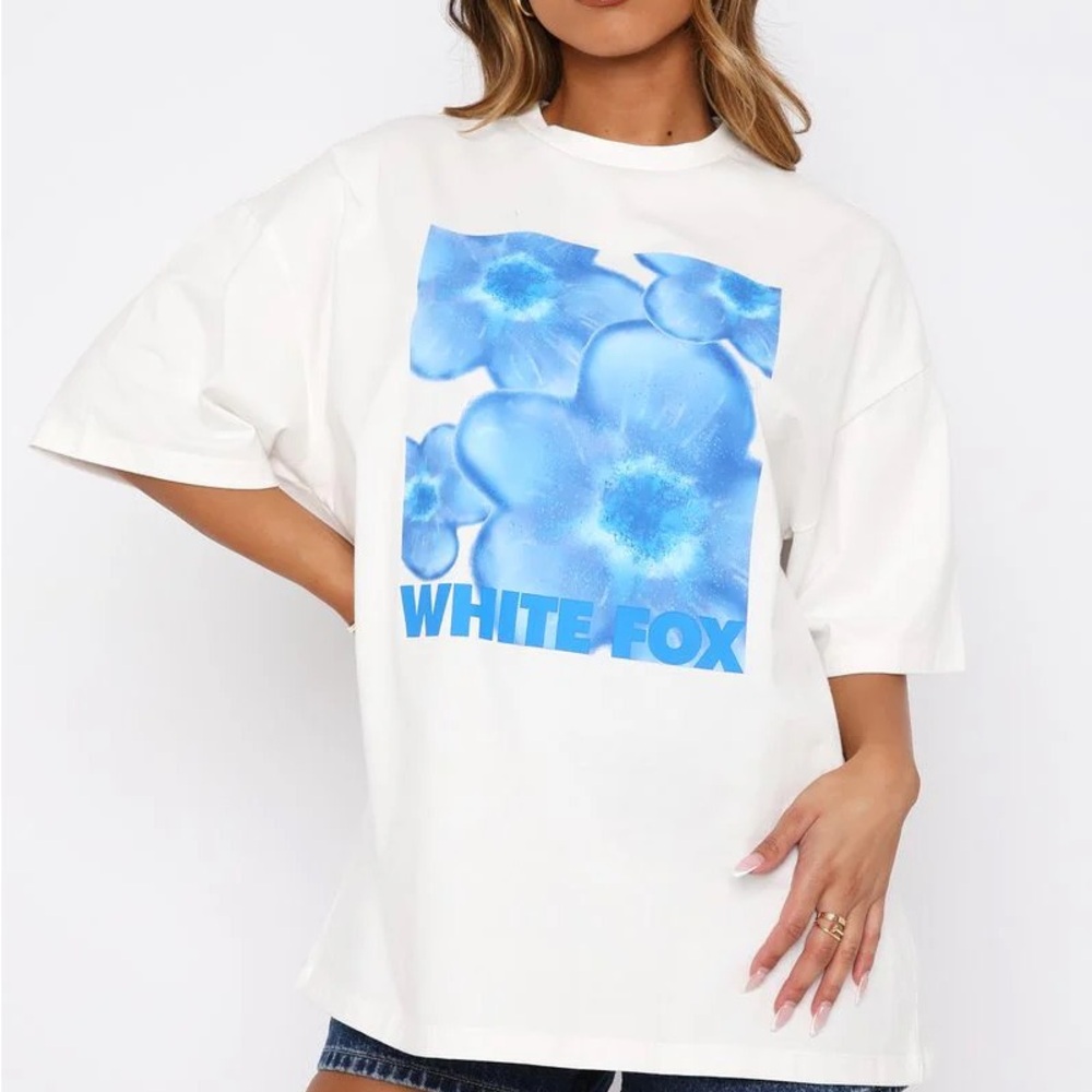 White Fox Boutique Blue Floral Graphic Tee